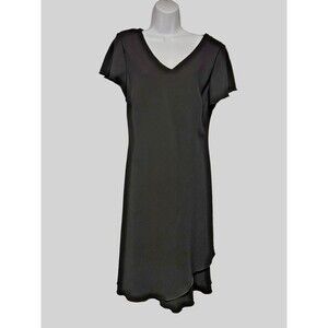 S.L. Fashions Women's 16 Black Lined Cap Sleeve Layered Classic Dress Vintage